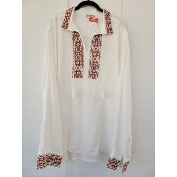 Alina Bradu Womens Size XL Embroidered Top BOHO Peasant Blouse Folk Shirt Floral - Picture 1 of 7